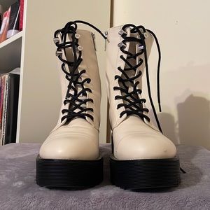 White Michael Kors Lace Up Boots